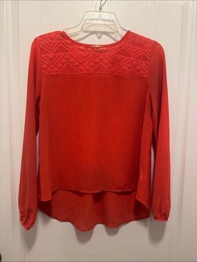 Lily Star Red Long-Sleeve Lace Yoke Top - Women’s Size M